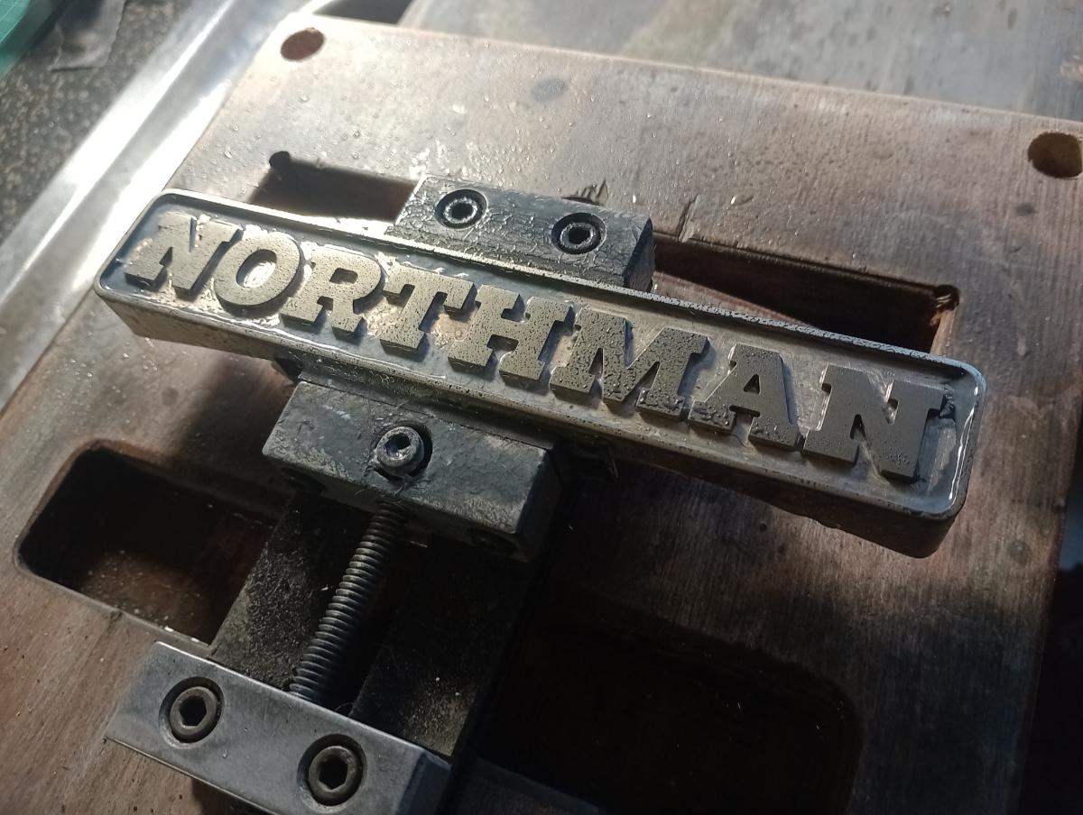 Custom Northman GB350 tank badge prior to resin